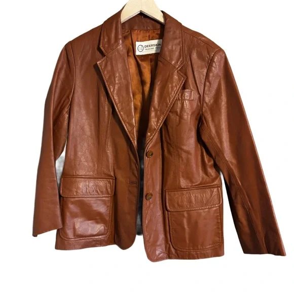 Vintage 70’s 100% Real Leather Tobacco Brown Short Leather Jacket Sm/Med measure - Picture 3 of 8